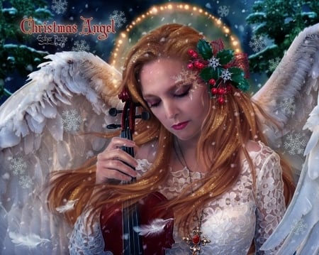 Christmas angel - girl, angel, christmas, fantasy, craciun, wings, estherpucheart, esther puche art, luminos