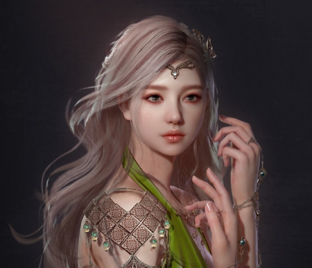 Beauty - face, fantasy, blonde, hand, luminos, girl, jin kyoung shim, frumusete