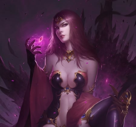 Sorceress - fantasy, magical, pink, kakathy, luminos, sorceress, girl