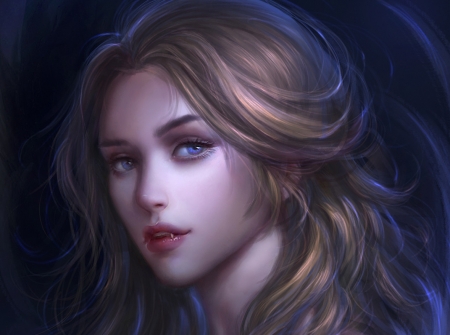 Girl - tatiana hordiienko, fantasy, blue, girl, face, luminos