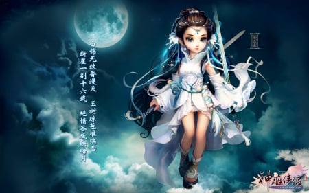 Fantasy girl - moon, game, fantasy, girl, cute, luminos, luna