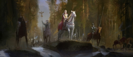 The Queen - queen, girl, horse, knight, armor, fantasy, corn zhang, art, luminos