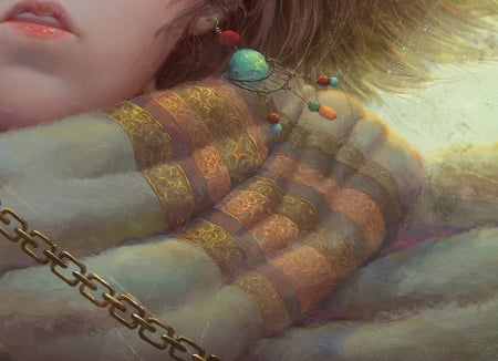 Song of the wind (detail) - art, luminos, jewel, scarf, mu liao, fantasy, earring