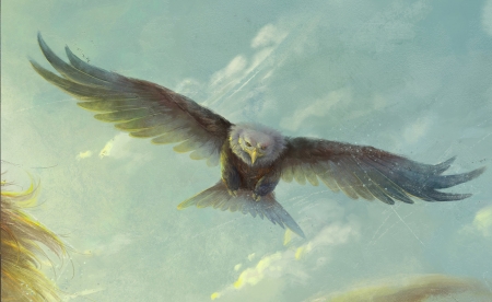 Song of the wind (detail) - pasari, art, eagle, luminos, mu liao, fantasy, bird