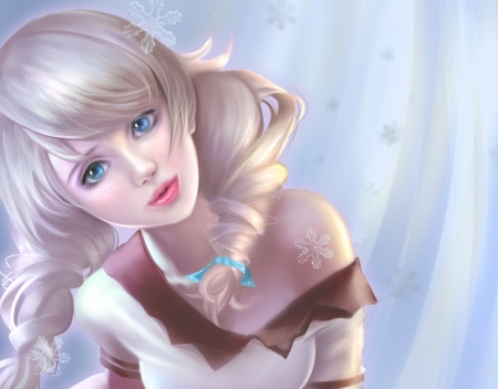 Fantasy girl - snowflake, girl, iarna, winter, frumusete, fantasy, brown, zvj, blue, luminos, pink