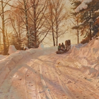 Winter landscape with sleigh