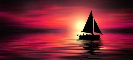 Sailboat - silhouette, sunset, sea, boat