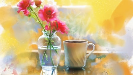 Cup of tea - vase, flower, tea, cup