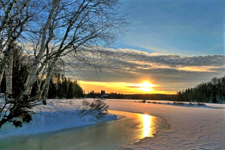 First day of winter - winter, nature, sunset, cold