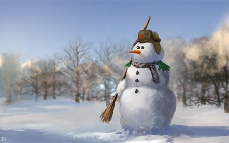 Winter soldier - hat, soldier, snowman, winter, denis loebner, snow, fantasy, white, art