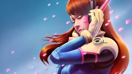 D Va - d va, fantasy, overwatch, pink, girl, blue