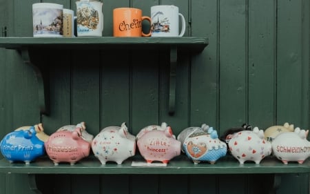 Cups and Piggy Banks - piggy banks, decorative arts, cups, shop