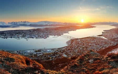 Endless Sunshine - Mountains, Island, Norway, Bridge, Sun, Sky