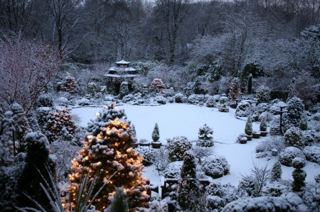 Winter Park - landscape, gazebo, trees, snow