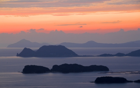 Twilight Islands - islands, sea, Japan, twilight