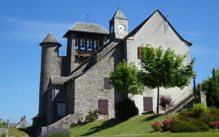 Church in France - france, church, bells, clock, christianity