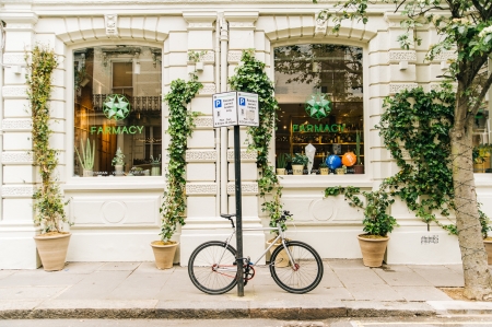 Parked bicycle - urban, street, photography, pharmacy, 4k, bicycle