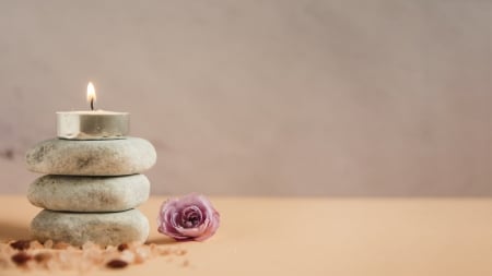 * - spa concept, candle, stones, rose