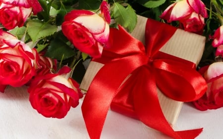 Red Roses - bouquet, ribbon, bow, roses