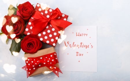 :-) - gift, bow, red, card, valentine, dot, rose, flower