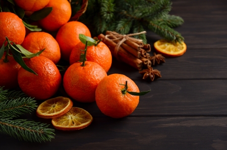 Christmas Decoration - new year, woof, fruits, fir trees, mandarins