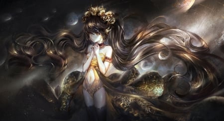 :-) - girl, anime, golden, wreath, kvpk5428, rose, flower, manga