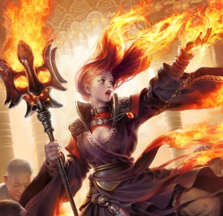 Fantasy girl - fire, fantasy, hand, luminos, girl, jg yoon