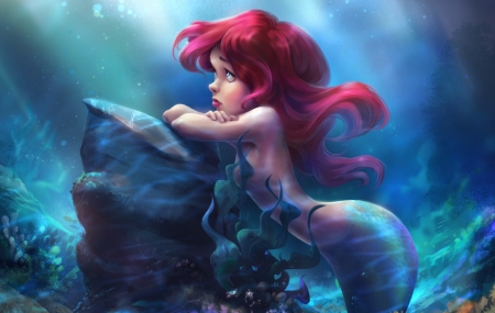 Mermaid - anna anikeyka, redhead, vara, girl, water, summer, fantasy, siren, blue, luminos, mermaid