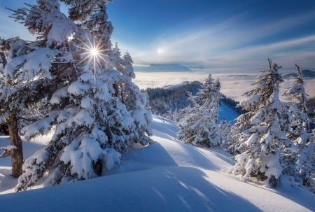 Winter mountain - hills, winter, beautiful, snow, slope, mountain, sun