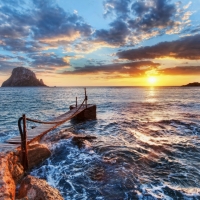 Pier at Sunset in Ibiza with the Balearic Islands