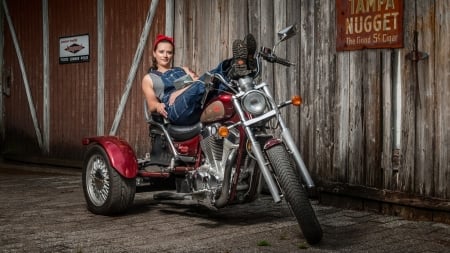 country trike - motorcycle, trike, girl, suzuki, wall