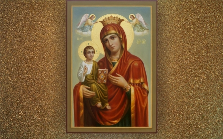 Mother of God - icon, Queen, Virgin, Mary, angels, Mother of God, Baby, Jesus