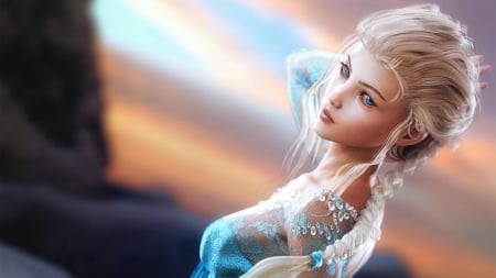 Queen Elsa - frozen, girl, blue, fantasy, shibashake, elsa, luminos, snow, queen