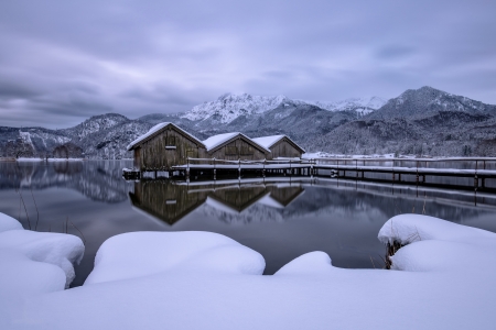 Winter - Mountains, Snow, Houses, Winter, Lake