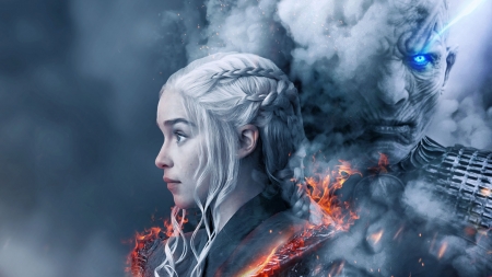 Game of Thrones - emilia clarke, actress, girl, tv series, fantasy, fire, poster, daenerys targaryen, blue, game of thrones