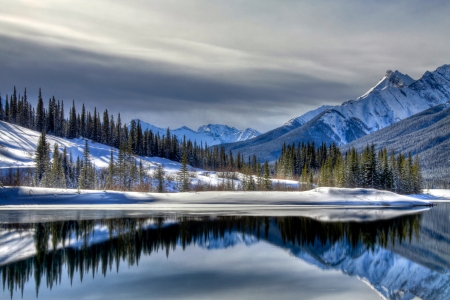 Mountain Lake - winter, scenery, mountains, lake