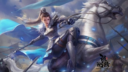 Fantasy girl - white, horse, fantasy, luminos, girl, frumusete, blue, zier youhou