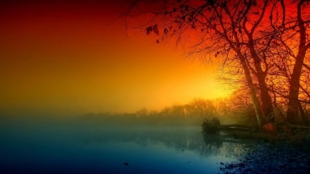 Mist Morning - morning, nature, lake, landscape, trees, twilight, mist