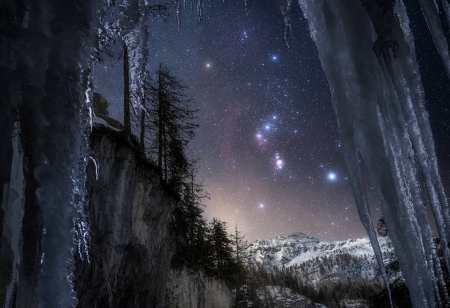 Orion over the Austrian Alps - fun, austrian alps, stars, cool, forest, orion, space