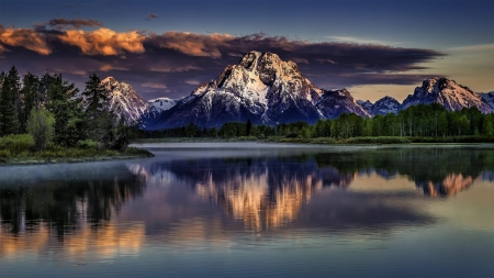 Mount Moran (Grand Teton National Park) - clouds, nature, lake, mountains, reflection, park, sky