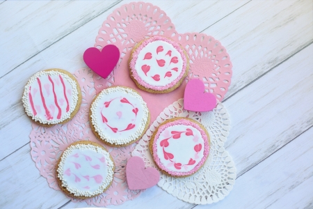 â™¥ - love, snowflake, abstract, pink, blue, winter, cookies