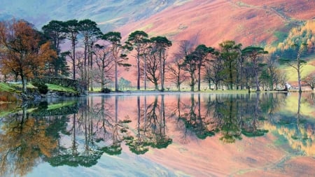 Buttermere Lake, Cumbria, United Kingdom - trees, nature, uk, lake, reflection, mountain, sky, bank