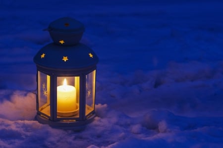 Winter Light - snow, candle, night, lantern