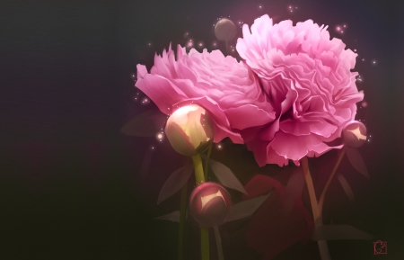 Peonies - art, luminos, pink, peony, fantasy, gaudibuendia, flower