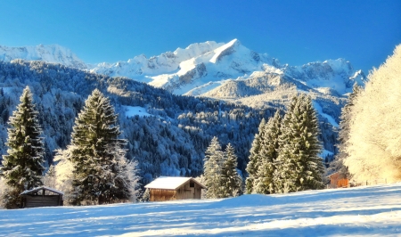 Winter in Germany - germany, winter, valley, slope, hills, cabin, trewes, view, house, mountain, snow