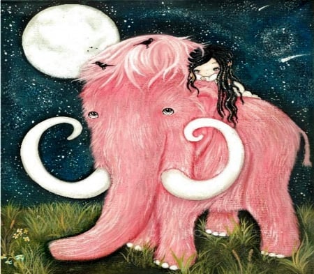 Pink Woolly Mammoth And Girl