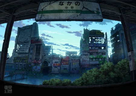 after apoklips - landscape, anime, apoklips, ruins