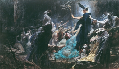 Souls on the Banks of the Acheron - god, fantasy, hermes, painting, art, blue, pictura, adolf hiremy hirschl, soulsouls on the banks of the acheron