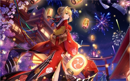 Lunar Festival - night, kawaii, lunar festival, lanterns