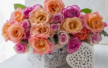 :-) - heart, flower, pink, orange, bouquet, white, valentine, rose, card